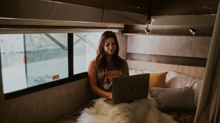 a woman working on a computer