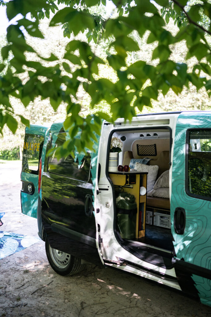 the interior of a Class B campervan