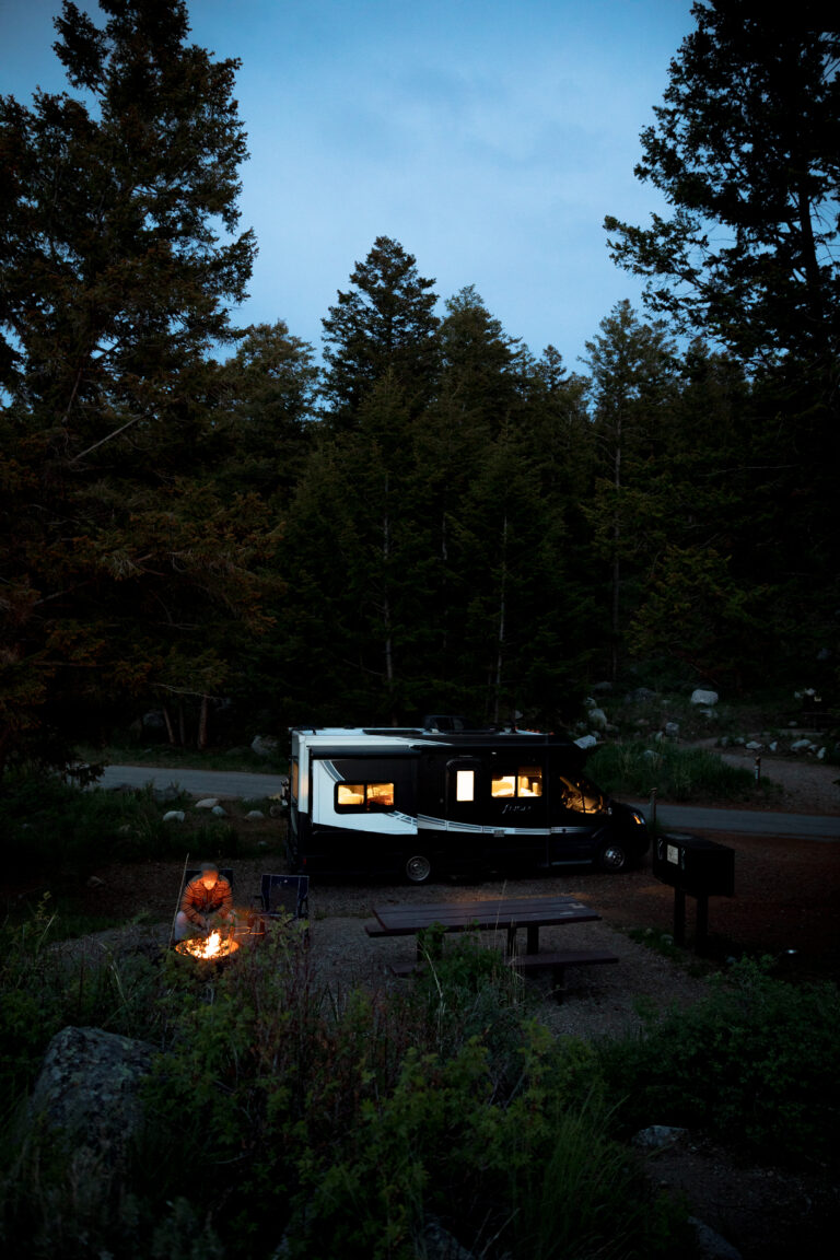 an RV with stylish bedding