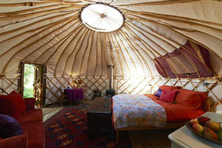 a nicely decorated camping yurt