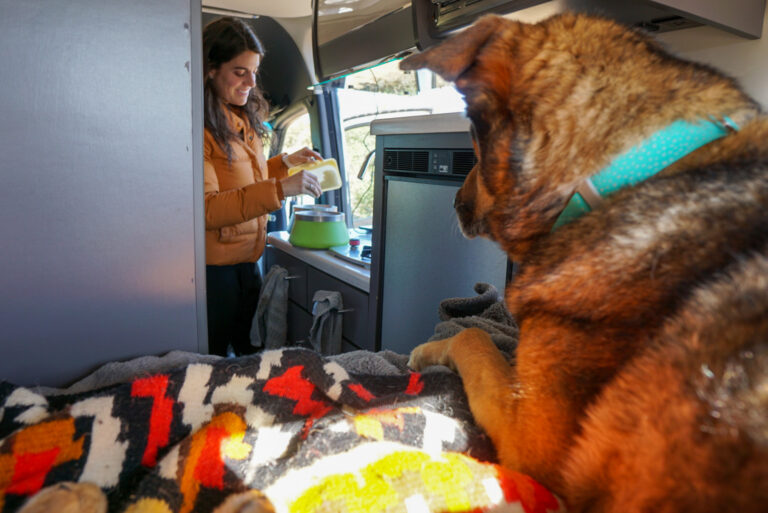 making breakfast in a camper