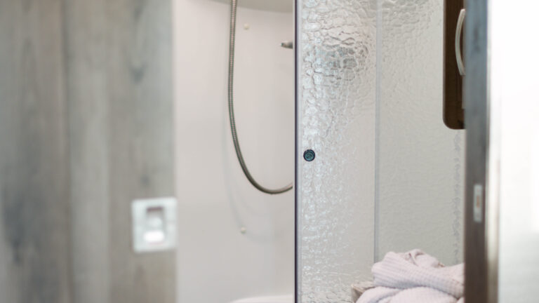 a baby in an RV shower