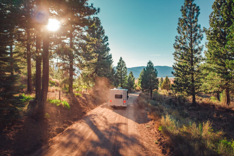 an RV on a dirt road