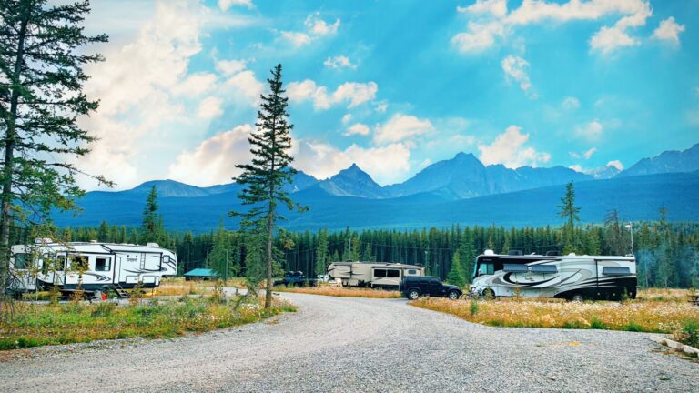 an RV campground near the mountains