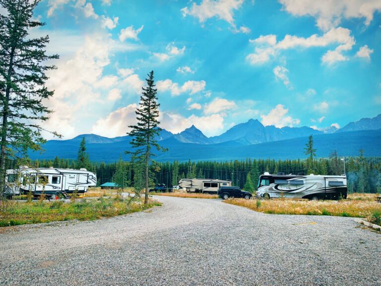 an RV campground near the mountains