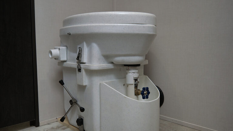 An RV composting toilet
