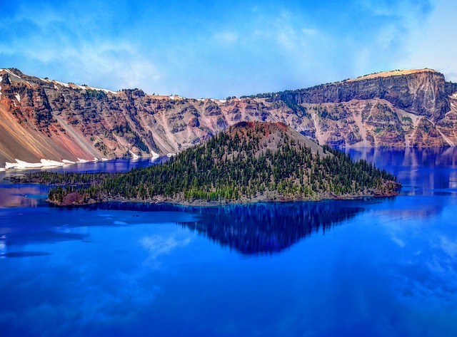 Crater Lake with an island in the middle