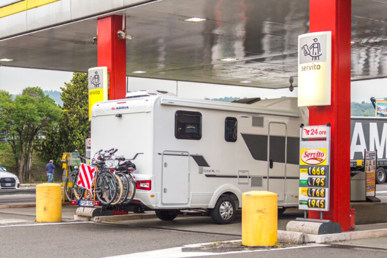 an RV at a gas station