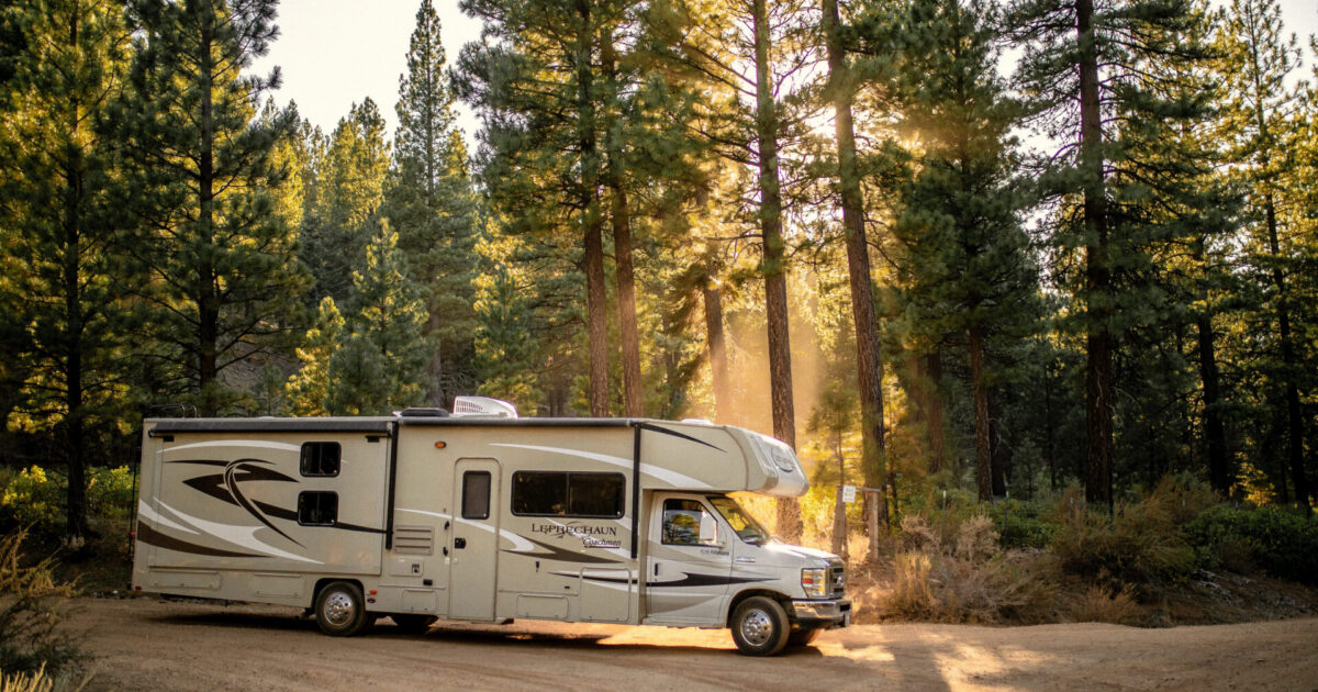 an RV in a forest