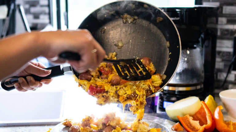 cooking scrambled eggs in an RV