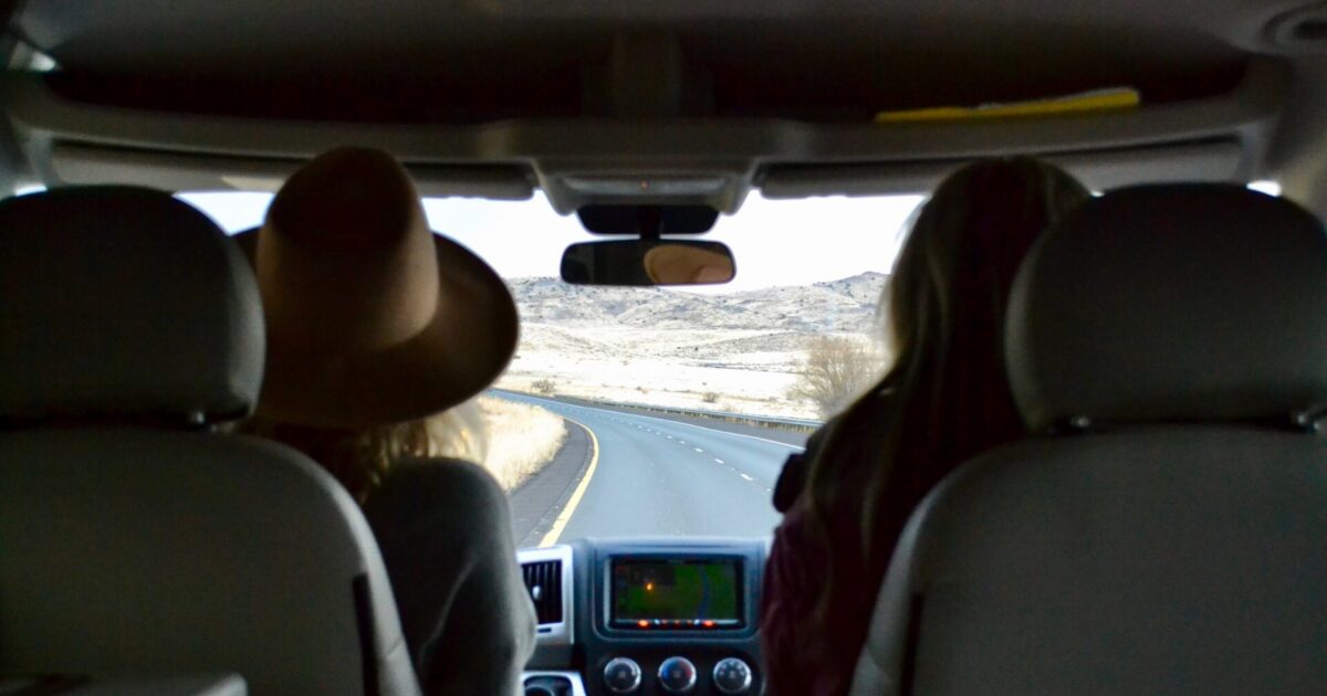 two women driving an RV
