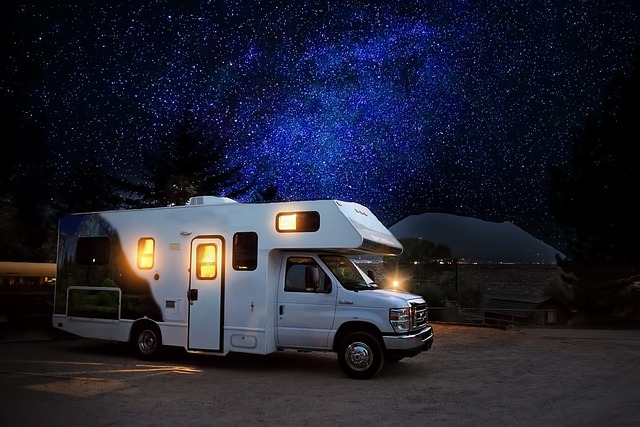 an RV boondocking at night