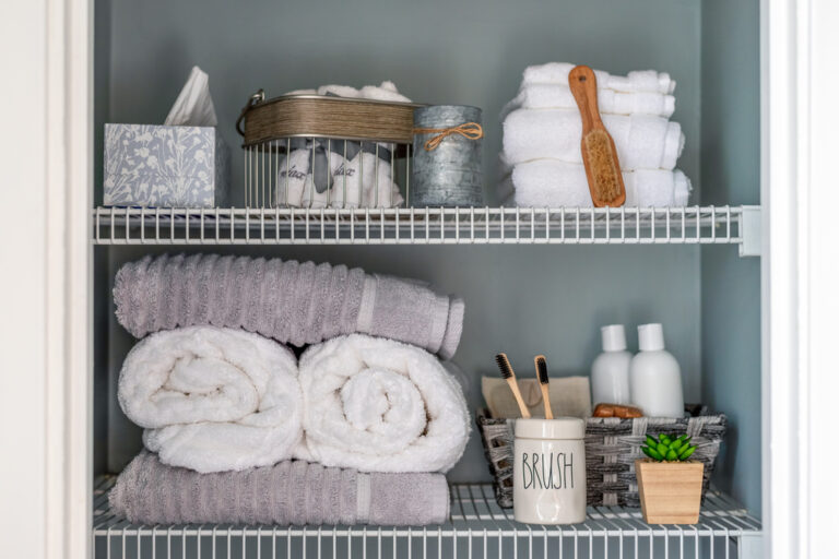 neatly organized bathroom supplies