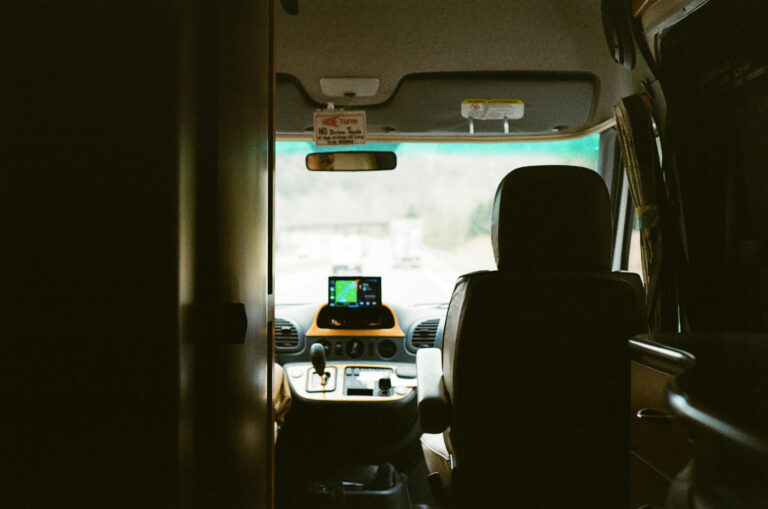 The interior passenger side of an RV camper