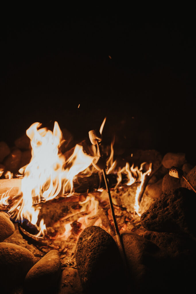 someone roasting smores over an open campfire