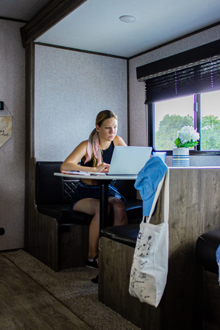 an upgraded dinette and seating area in an RV