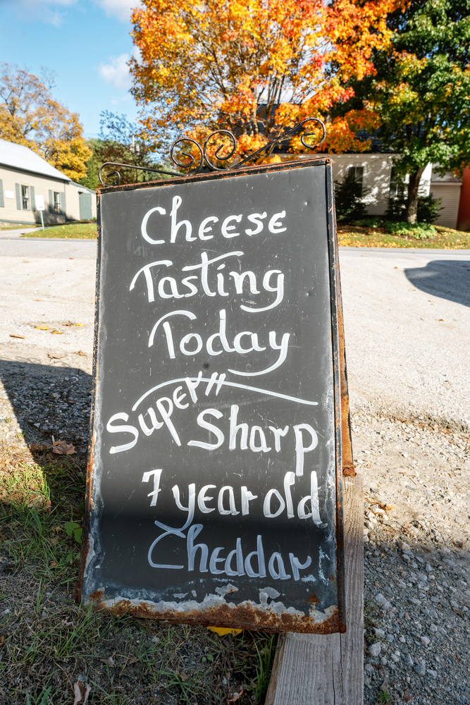 sign outside of a cheese shop in Vermont