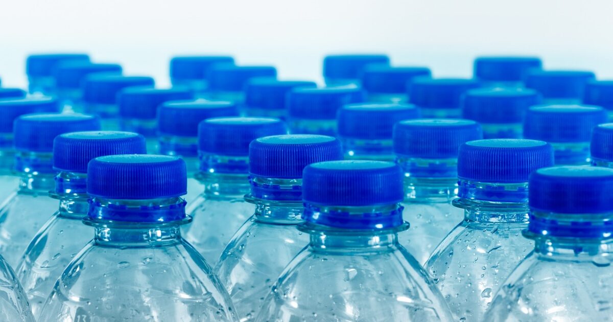 plastic water bottles all lined up