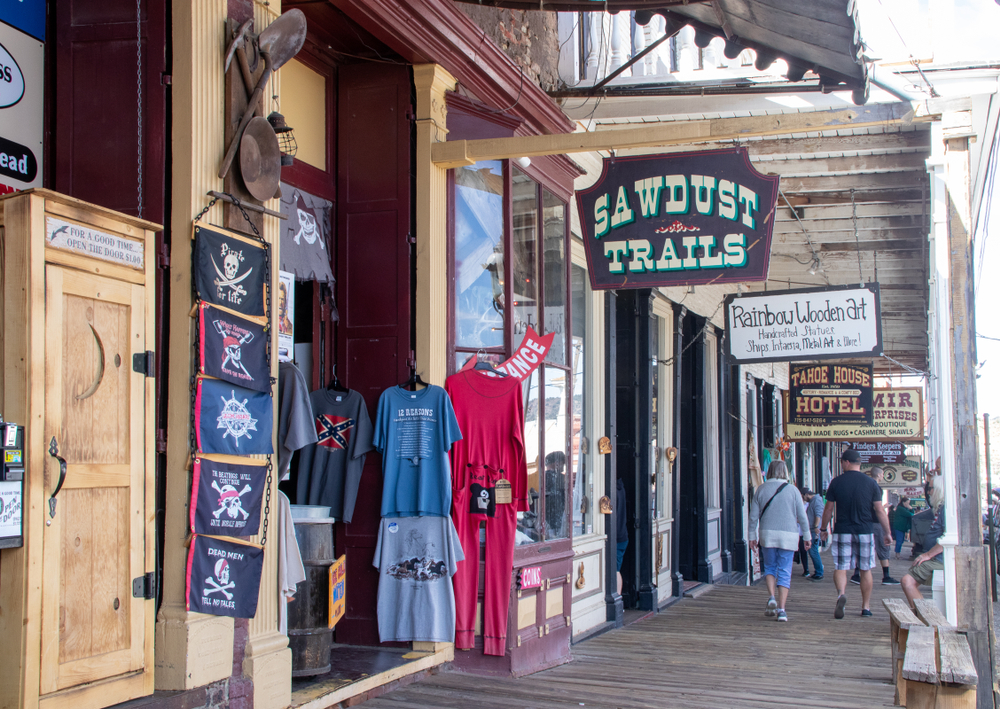 A boardwalk sidewalk in Virginia City