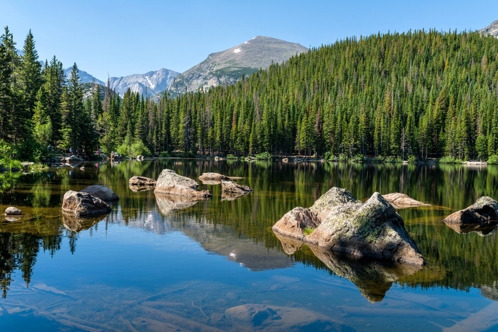 Colorado mountains with a lake in front