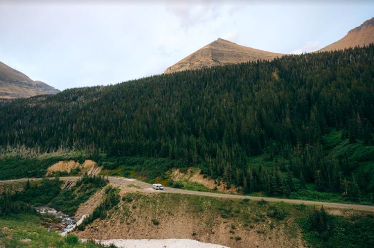 An RV on a mountain road