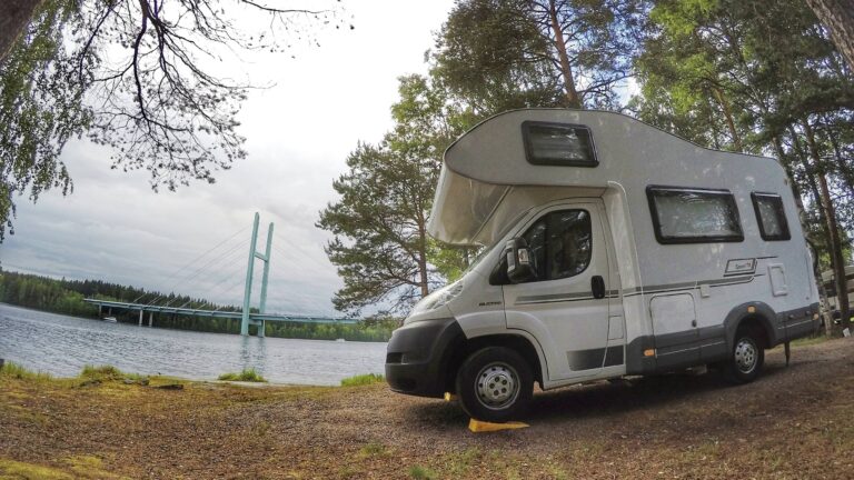 RV set up at a campsite