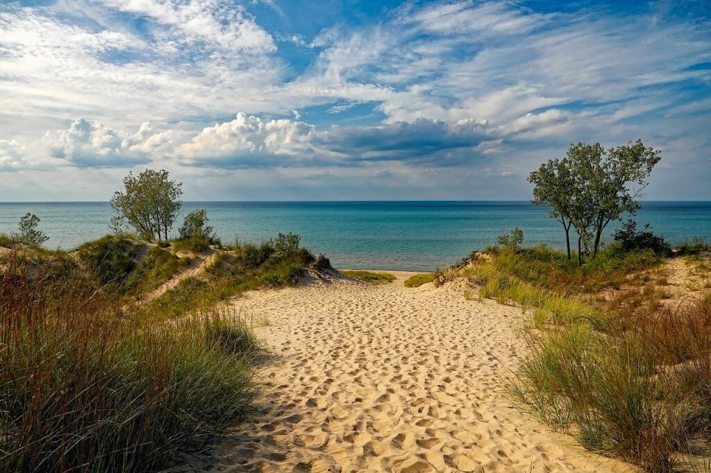 a beach scene at Indiana Dunes National Park