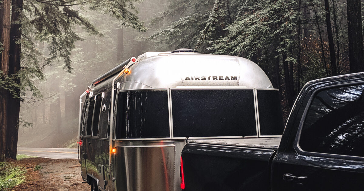 an Airstream trailer being towed