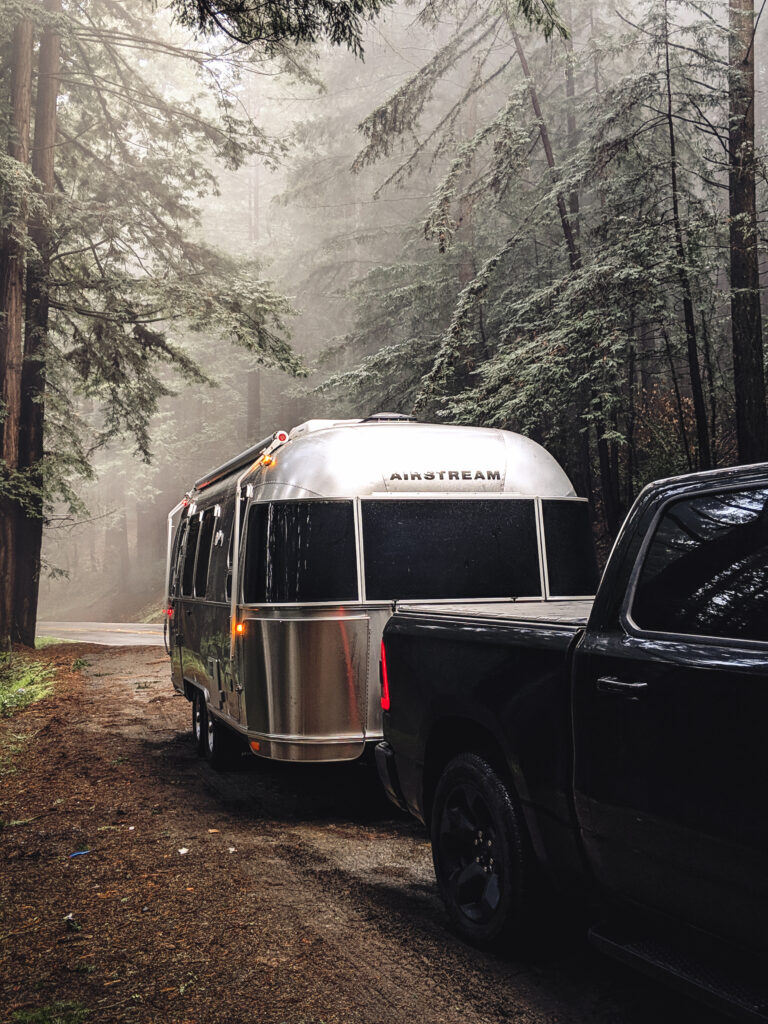 an Airstream trailer being towed