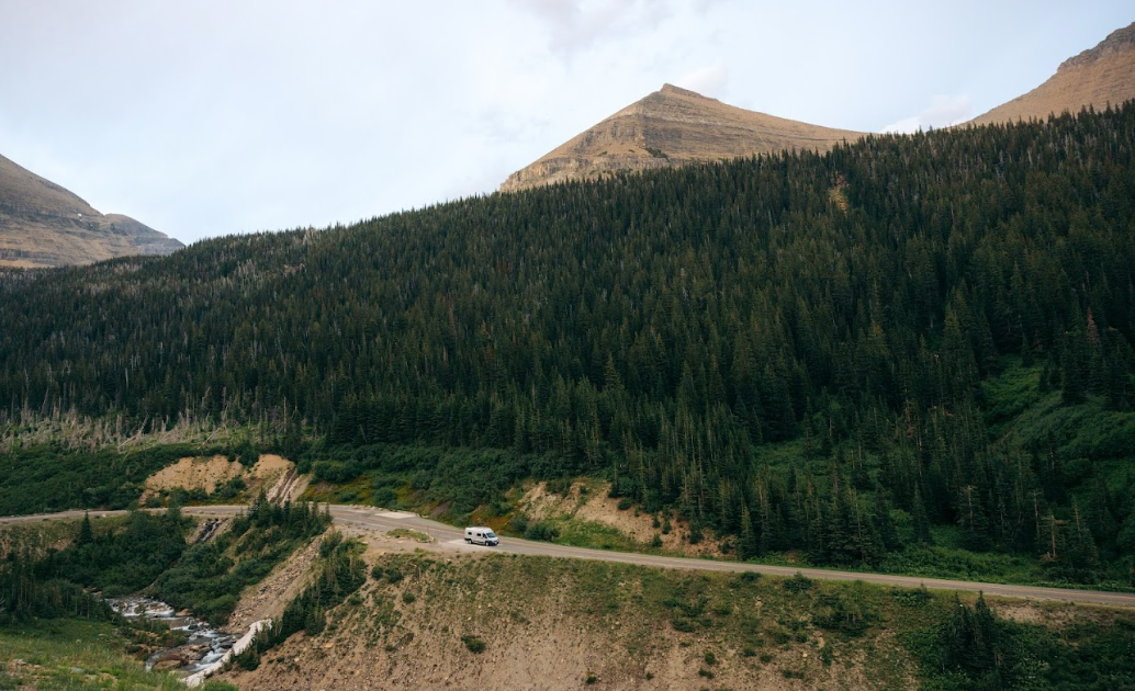 An RV campervan on a lonely road