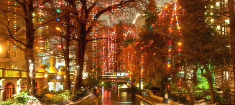 Christmas lights at the downtown riverwalk in San Antonio