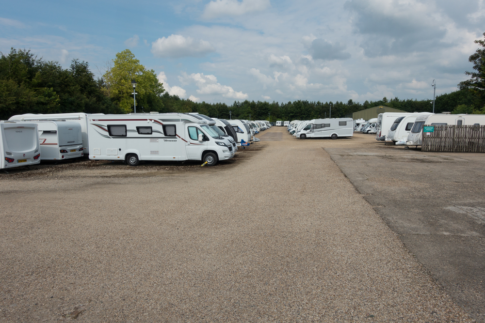 RVs parked in a storage lot