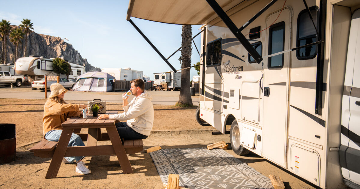 several RVs at an RV campground