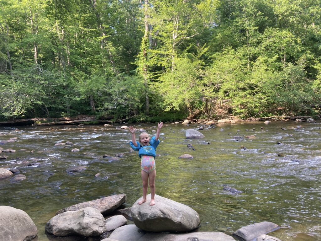 Little girl swimming in Great Smoky Mountains National Park