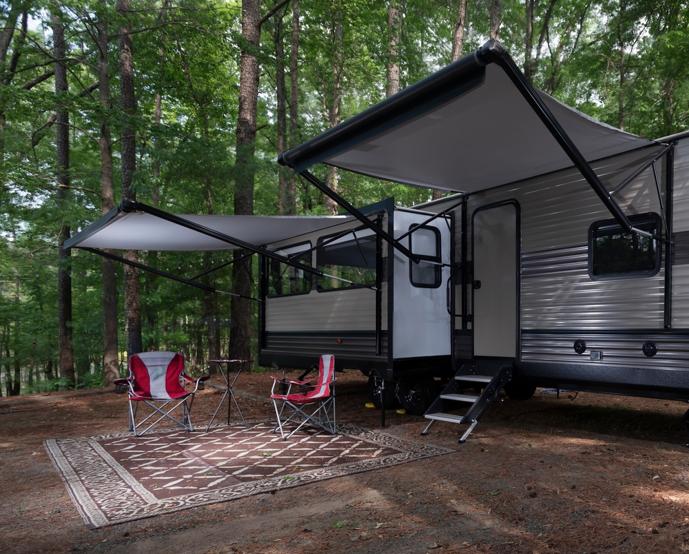 a trailer with an RV awning