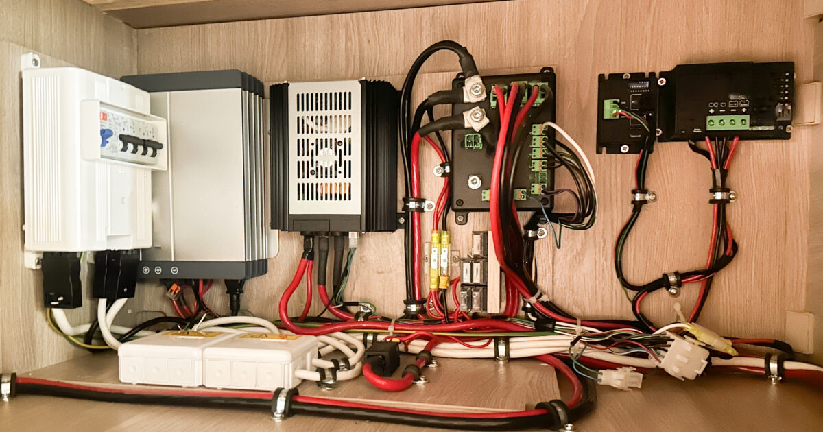 Close up of the electrical consumer unit fuse board in a motorhome