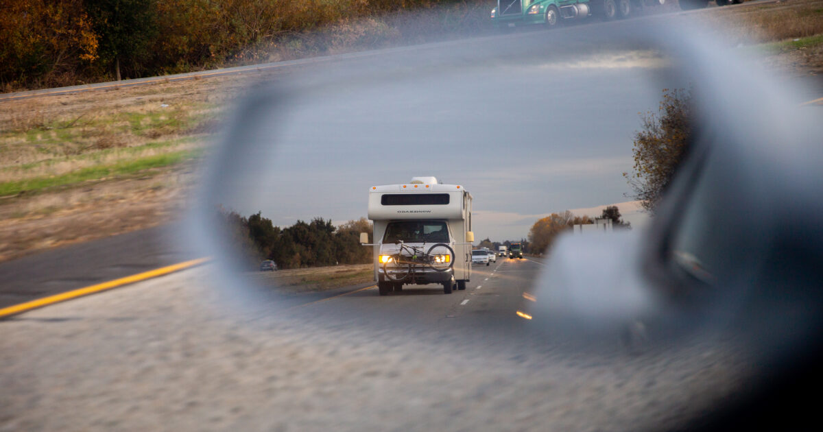 RV driving at night in the highway
