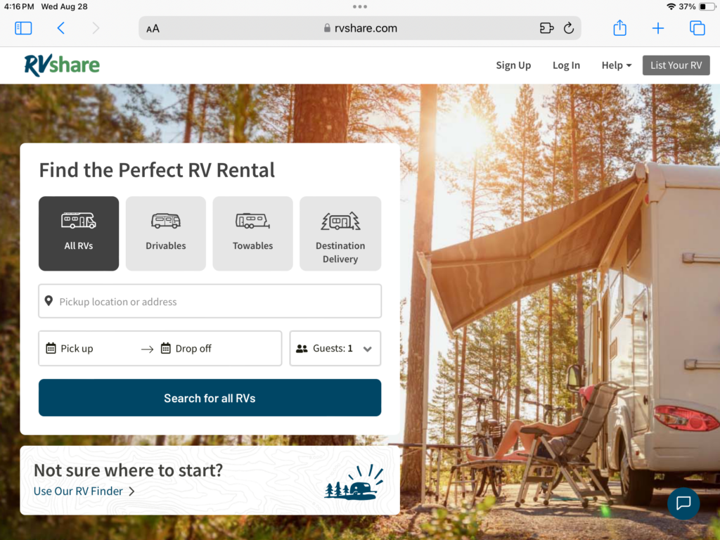 RVshare homepage