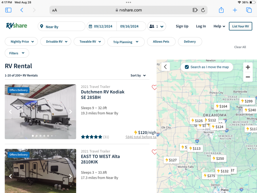 RVshare search results