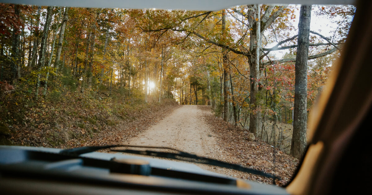 view of campground in the fall from an RV