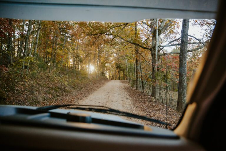 view of campground in the fall from an RV