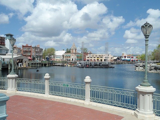 view across the lake at Universal Studios