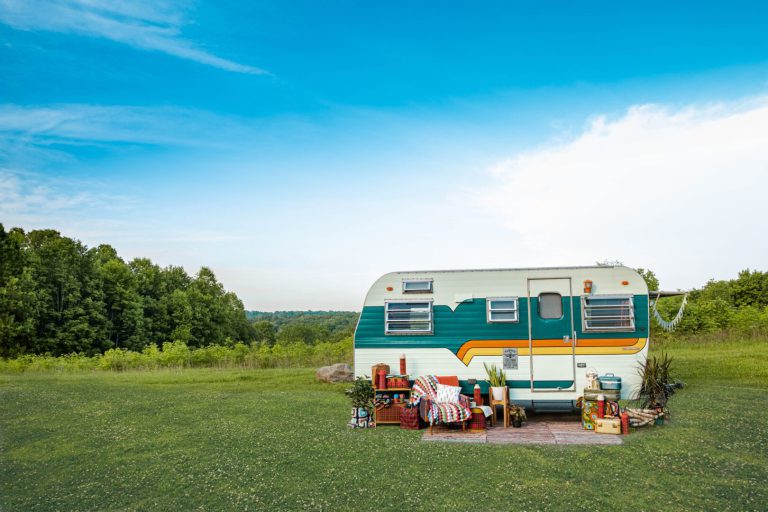 RV parked in field