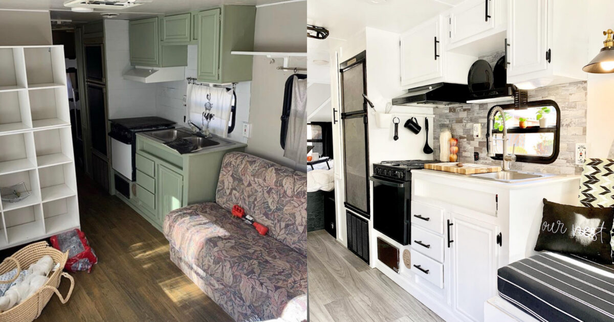 RV renovation kitchen before and after