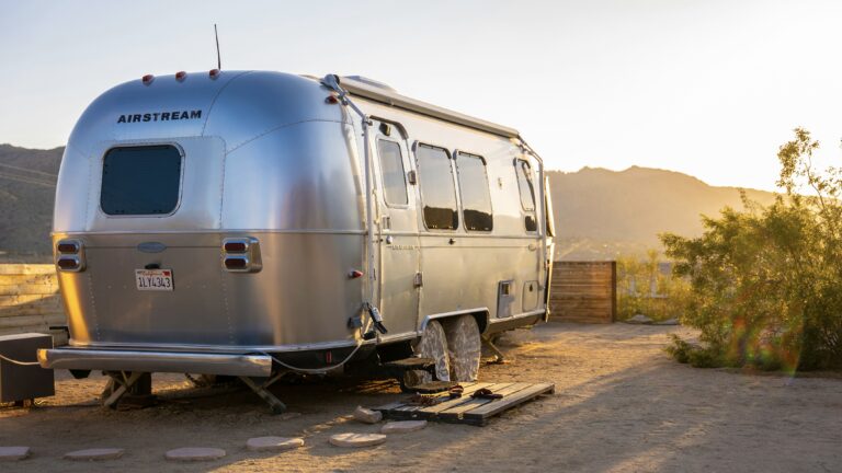 RV rental parked in California desert