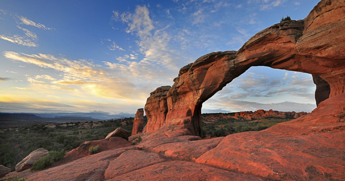 An arch in Arches National Park, one of the best Utah landmarks