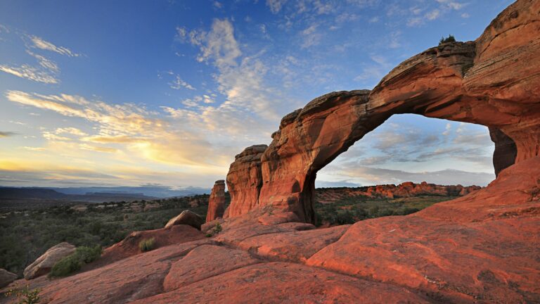 An arch in Arches National Park, one of the best Utah landmarks