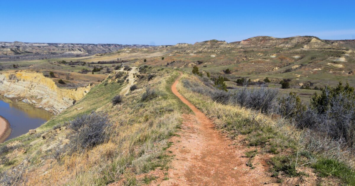 View of landscape in Theodore Roosevelt National Park, one of the best North Dakota landmarks