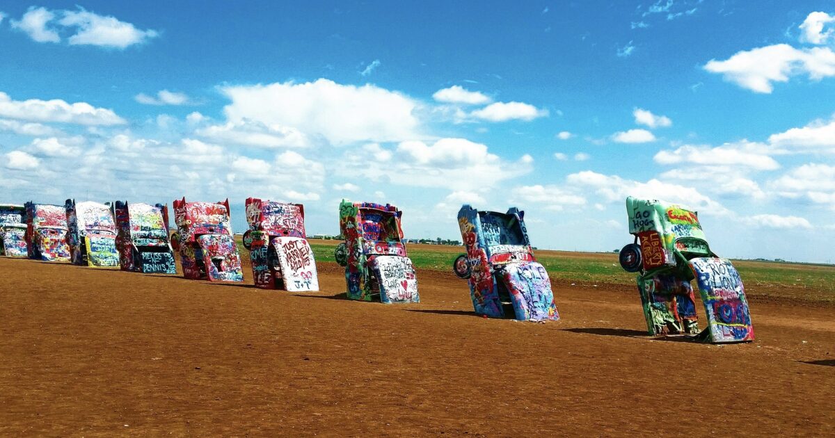 Cars in the ground at Cadillac Ranch, one of the best Texas landmarks
