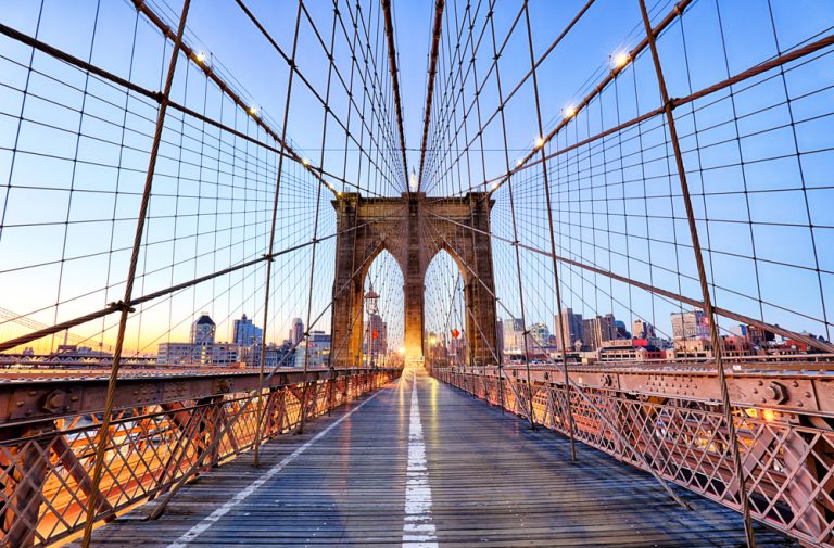 New York, Brooklyn bridge at night, USA